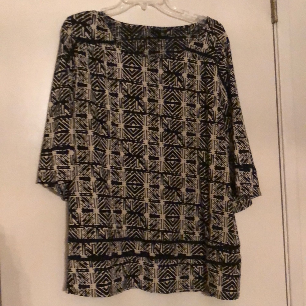 Lucky Brand Women’s 3X boho black & tan l/s blouse with black lace accent